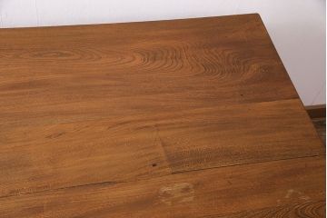 和製アンティーク　特大サイズ　総ケヤキ材　天板極厚!木の味わいが楽しめる引き出し付きの作業台(ダイニングテーブル)(R-048829)