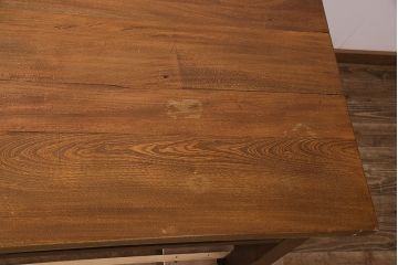 和製アンティーク　特大サイズ　総ケヤキ材　天板極厚!木の味わいが楽しめる引き出し付きの作業台(ダイニングテーブル)(R-048829)