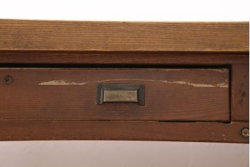 和製アンティーク　特大サイズ　総ケヤキ材　天板極厚!木の味わいが楽しめる引き出し付きの作業台(ダイニングテーブル)(R-048829)