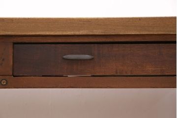 和製アンティーク　特大サイズ　総ケヤキ材　天板極厚!木の味わいが楽しめる引き出し付きの作業台(ダイニングテーブル)(R-048829)