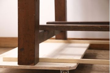 和製アンティーク　特大サイズ　総ケヤキ材　天板極厚!木の味わいが楽しめる引き出し付きの作業台(ダイニングテーブル)(R-048829)