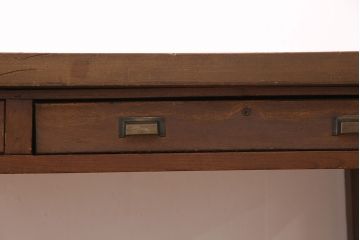 和製アンティーク　特大サイズ　総ケヤキ材　天板極厚!木の味わいが楽しめる引き出し付きの作業台(ダイニングテーブル)(R-048829)