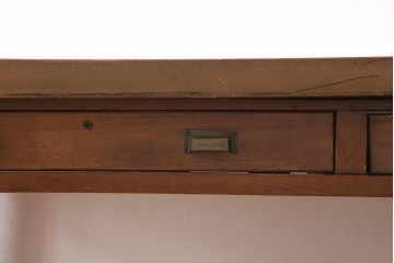 和製アンティーク　特大サイズ　総ケヤキ材　天板極厚!木の味わいが楽しめる引き出し付きの作業台(ダイニングテーブル)(R-048829)