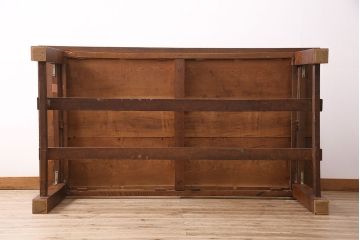 和製アンティーク　特大サイズ　総ケヤキ材　天板極厚!木の味わいが楽しめる引き出し付きの作業台(ダイニングテーブル)(R-048829)