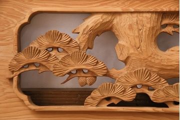 ビンテージ建具　昭和後期　インテリアとしてもおすすめ!躍動感ある彫りが見事な欄間(彫刻欄間、明り取り、建具)(R-048836)