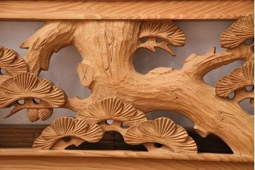 ビンテージ建具　昭和後期　インテリアとしてもおすすめ!躍動感ある彫りが見事な欄間(彫刻欄間、明り取り、建具)(R-048836)