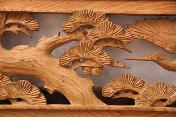 ビンテージ建具　昭和後期　インテリアとしてもおすすめ!躍動感ある彫りが見事な欄間(彫刻欄間、明り取り、建具)(R-048836)