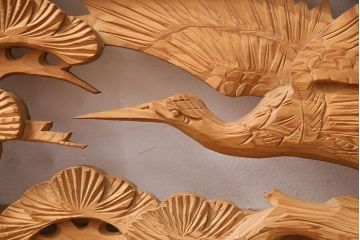 ビンテージ建具　昭和後期　インテリアとしてもおすすめ!躍動感ある彫りが見事な欄間(彫刻欄間、明り取り、建具)(R-048836)