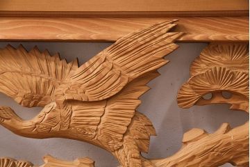 ビンテージ建具　昭和後期　インテリアとしてもおすすめ!躍動感ある彫りが見事な欄間(彫刻欄間、明り取り、建具)(R-048836)