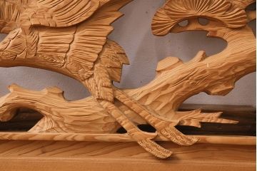 ビンテージ建具　昭和後期　インテリアとしてもおすすめ!躍動感ある彫りが見事な欄間(彫刻欄間、明り取り、建具)(R-048836)