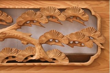 ビンテージ建具　昭和後期　インテリアとしてもおすすめ!躍動感ある彫りが見事な欄間(彫刻欄間、明り取り、建具)(R-048836)