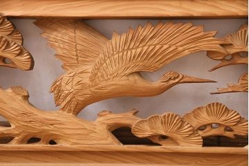 ビンテージ建具　昭和後期　インテリアとしてもおすすめ!躍動感ある彫りが見事な欄間(彫刻欄間、明り取り、建具)(R-048836)