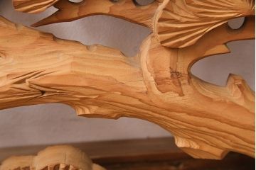 ビンテージ建具　昭和後期　インテリアとしてもおすすめ!躍動感ある彫りが見事な欄間(彫刻欄間、明り取り、建具)(R-048836)