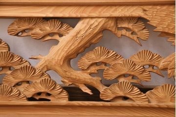 ビンテージ建具　昭和後期　インテリアとしてもおすすめ!躍動感ある彫りが見事な欄間(彫刻欄間、明り取り、建具)(R-048837)