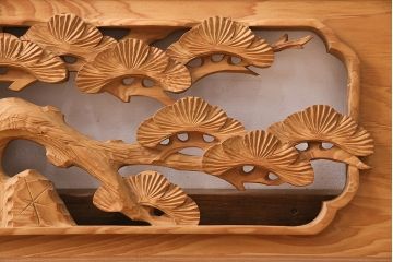 ビンテージ建具　昭和後期　インテリアとしてもおすすめ!躍動感ある彫りが見事な欄間(彫刻欄間、明り取り、建具)(R-048837)