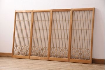 アンティーク建具　片面ガラス　和モダンな雰囲気づくりにおすすめの組子入り書院戸4枚セット(窓、引き戸、ガラス戸)(R-048850)