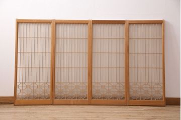 アンティーク建具　片面ガラス　和モダンな雰囲気づくりにおすすめの組子入り書院戸4枚セット(窓、引き戸、ガラス戸)(R-048850)