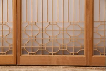 アンティーク建具　片面ガラス　和モダンな雰囲気づくりにおすすめの組子入り書院戸4枚セット(窓、引き戸、ガラス戸)(R-048850)