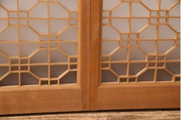 アンティーク建具　片面ガラス　和モダンな雰囲気づくりにおすすめの組子入り書院戸4枚セット(窓、引き戸、ガラス戸)(R-048850)