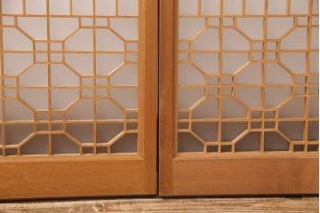 アンティーク建具　片面ガラス　和モダンな雰囲気づくりにおすすめの組子入り書院戸4枚セット(窓、引き戸、ガラス戸)(R-048850)