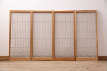 アンティーク建具　片面ガラス　和モダンな雰囲気づくりにおすすめの組子入り書院戸4枚セット(窓、引き戸、ガラス戸)(R-048850)