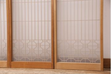 アンティーク建具　片面ガラス　和モダンな雰囲気づくりにおすすめの組子入り書院戸4枚セット(窓、引き戸、ガラス戸)(R-048850)