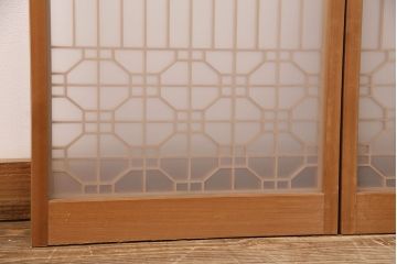 アンティーク建具　片面ガラス　和モダンな雰囲気づくりにおすすめの組子入り書院戸4枚セット(窓、引き戸、ガラス戸)(R-048850)