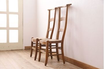 【簡易リペア限定品】イギリスアンティーク　ビーチ材　編み座面のフレンチチャーチチェア2脚セット(椅子、ダイニングチェア、イス)(R-048852)