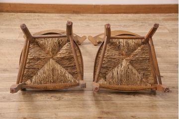 【簡易リペア限定品】イギリスアンティーク　ビーチ材　編み座面のフレンチチャーチチェア2脚セット(椅子、ダイニングチェア、イス)(R-048852)