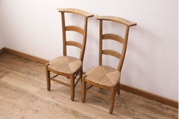 イギリスアンティーク　ビーチ材　編み座面のフレンチチャーチチェア2脚セット(椅子、ダイニングチェア)(R-048852)