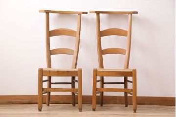 イギリスアンティーク　ビーチ材　編み座面のフレンチチャーチチェア2脚セット(椅子、ダイニングチェア)(R-048853)