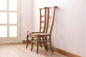 【簡易リペア限定品】イギリスアンティーク　ビーチ材　編み座面のフレンチチャーチチェア2脚セット(椅子、ダイニングチェア、イス)(R-048854)