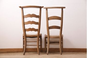 【簡易リペア限定品】イギリスアンティーク　ビーチ材　編み座面のフレンチチャーチチェア2脚セット(椅子、ダイニングチェア、イス)(R-048854)