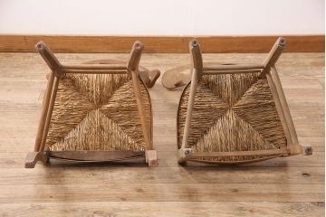 イギリスアンティーク　ビーチ材　編み座面のフレンチチャーチチェア2脚セット(椅子、ダイニングチェア)(R-048854)