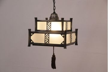 和製アンティーク　昭和初期　シャビーな質感がかっこいい!ノスタルジックな雰囲気が漂う天井照明(吊り下げ照明、ペンダントライト、電笠)(R-048869)