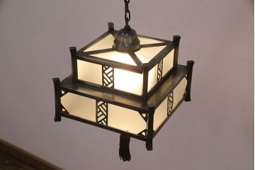 和製アンティーク　昭和初期　シャビーな質感がかっこいい!ノスタルジックな雰囲気が漂う天井照明(吊り下げ照明、ペンダントライト、電笠)(R-048869)