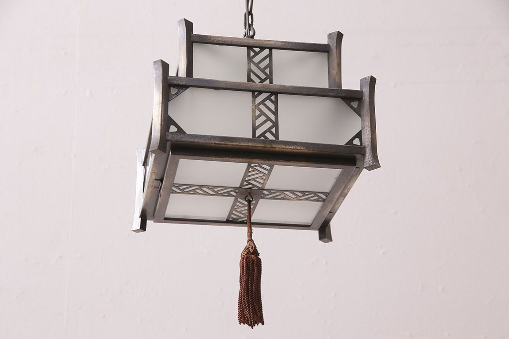 和製アンティーク　昭和初期　シャビーな質感がかっこいい!ノスタルジックな雰囲気が漂う天井照明(吊り下げ照明、ペンダントライト、電笠)(R-048869)