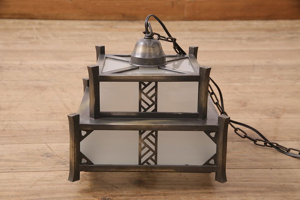 和製アンティーク　昭和初期　シャビーな質感がかっこいい!ノスタルジックな雰囲気が漂う天井照明(吊り下げ照明、ペンダントライト、電笠)(R-048869)