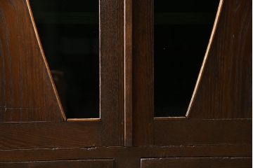 和製アンティーク　グリーンの色ガラス入り!レトロな佇まいが魅力的な本箱(ブックケース、収納棚、ガラス戸棚)(R-048873)