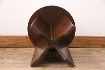 和製アンティーク　昭和中期　脚のデザインがめずらしい!落ち着いた色合いのスツール(丸椅子、花台)(R-048875)