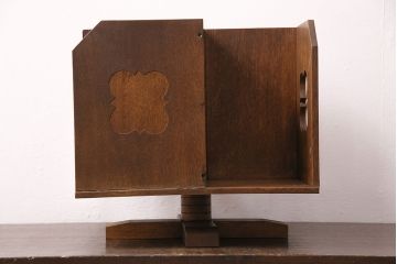 和製アンティーク　ナラ材　激レア!可愛らしいデザインが魅力のリボルビングブックスタンド(本立て)(R-048891)