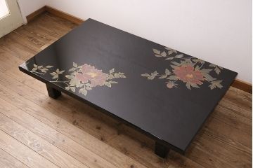 中古　伝統工芸　宗斎作　輪島塗　大輪の牡丹が優雅で気品溢れる座卓(ローテーブル)