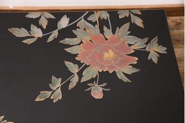 中古　伝統工芸　宗斎作　輪島塗　大輪の牡丹が優雅で気品溢れる座卓(ローテーブル)