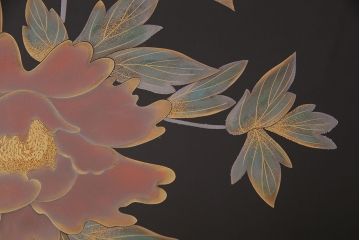 中古　伝統工芸　宗斎作　輪島塗　大輪の牡丹が優雅で気品溢れる座卓(ローテーブル)