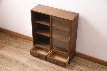 和製アンティーク　見せる収納を楽しめる!味わい深いシンプルな戸棚(収納棚、キャビネット)(R-048893)