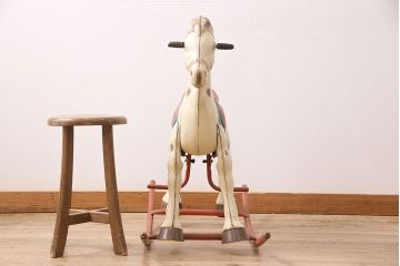 アンティーク雑貨　激レア!!　お部屋のオブジェとしてもおすすめの可愛らしい鉄製ロッキングホース(木馬)(R-048894)