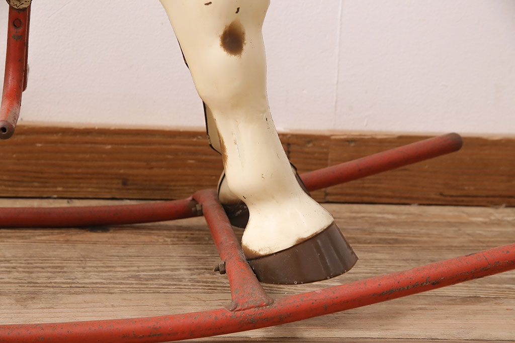 アンティーク雑貨　激レア!!　お部屋のオブジェとしてもおすすめの可愛らしい鉄製ロッキングホース(木馬)(R-048894)