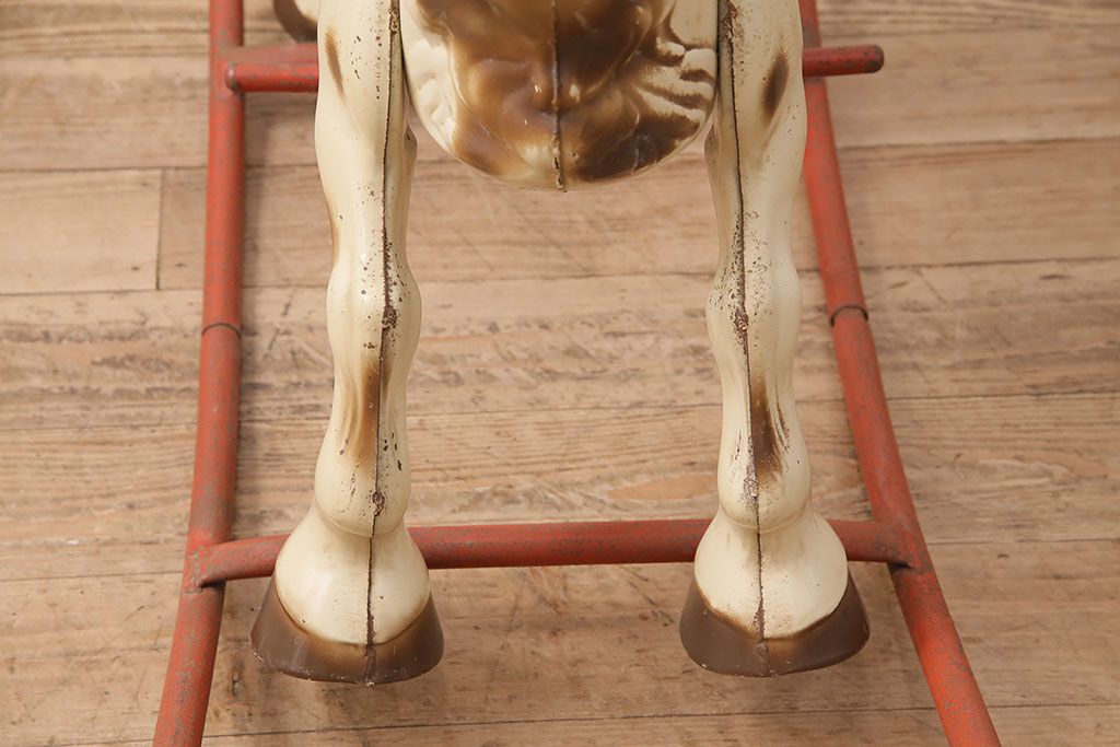 アンティーク雑貨　激レア!!　お部屋のオブジェとしてもおすすめの可愛らしい鉄製ロッキングホース(木馬)(R-048894)