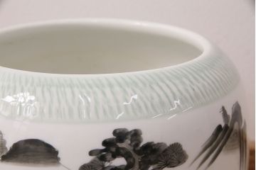 アンティーク雑貨　山水の図が和の風情漂う瀬戸火鉢(鉢カバー)(R-048895)
