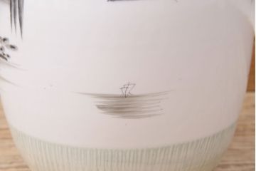 アンティーク雑貨　山水の図が和の風情漂う瀬戸火鉢(鉢カバー)(R-048895)